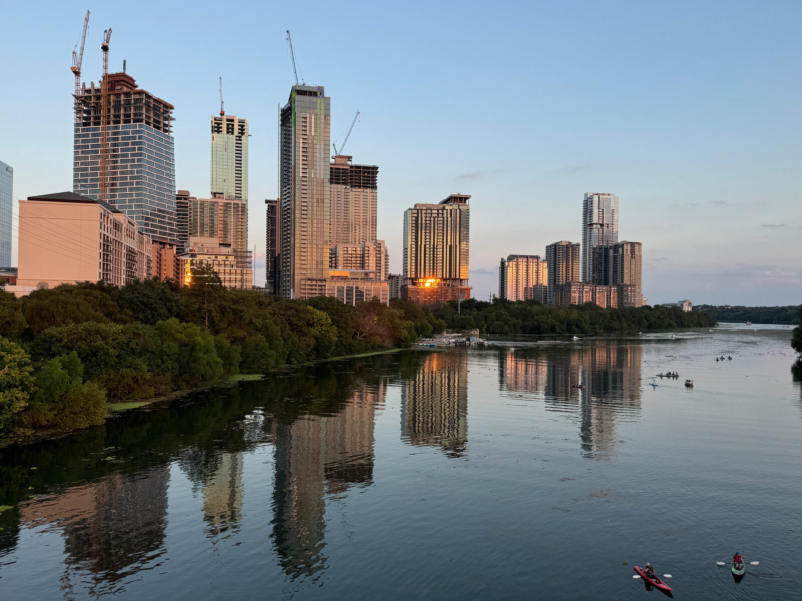 Austin apartment towers in the Rainey Street district above Lady Bird Lake